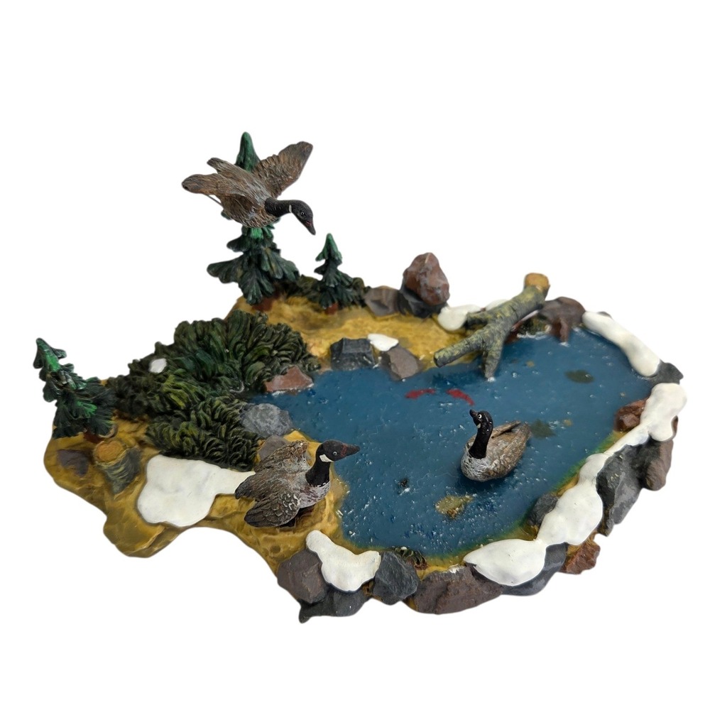 Lemax Duck Pond Figurine Goose Flying Swimming Winter Scene Xmas Village Vtg